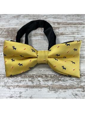 Mens Yellow Bow Tie Dog Print Novelty Pre Tied Adjustable Fun Wedding Party